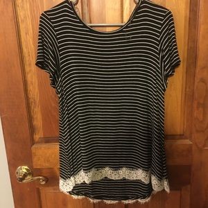 Striped and lace detail shirt